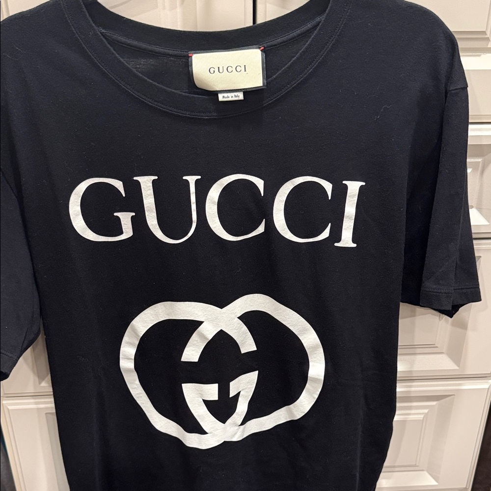 Gucci GG Black Tee with White Emblem